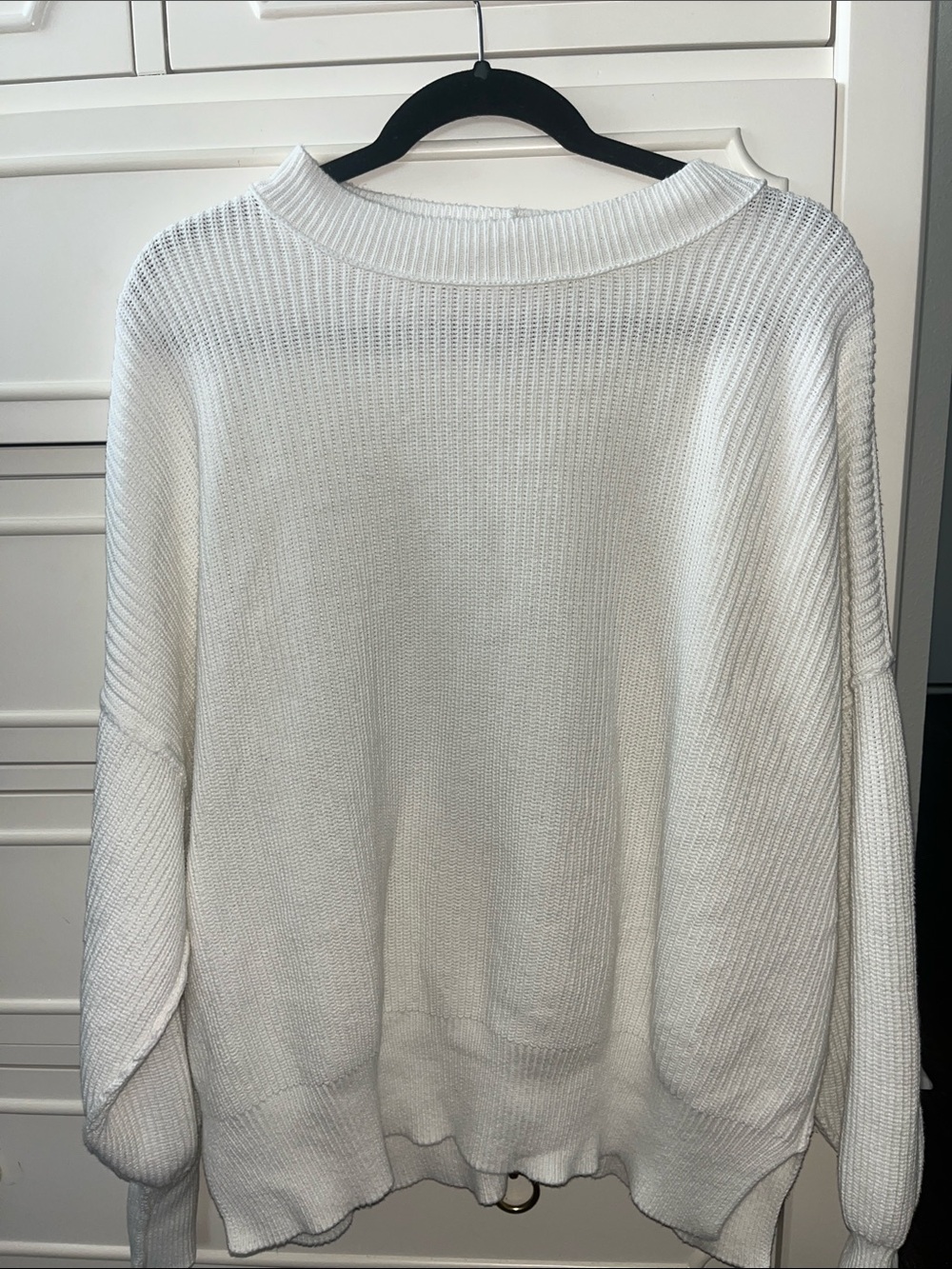aerie White Crewneck Knit Sweater